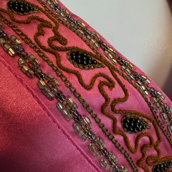 Vintage Y2K Vibrant Pink Silk Beaded Tank Medium Butterfly Paris Babydoll - Picture 5 of 9